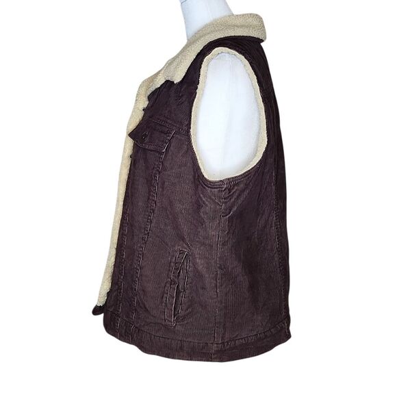 L.L. Bean Vintage Brown Corduroy Sherpa Lined Vest Pockets Women's Large Y2K - Picture 4 of 12
